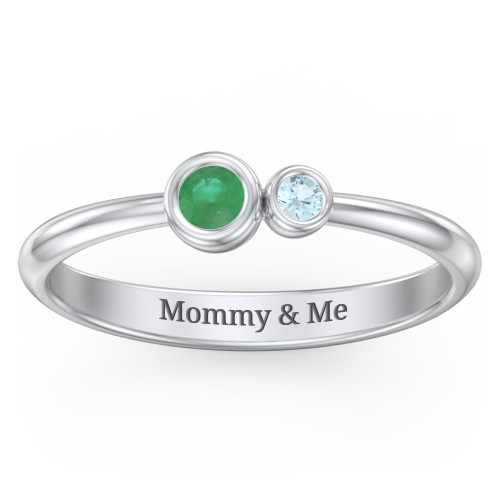 Generations 2-Stone Bezel Set Mother's Ring – Sterling Silver with Emerald and Blue Topaz