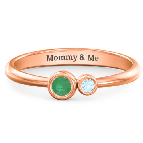 Generations 2-Stone Bezel Set Mother's Ring – 10K Rose Gold with Emerald and Blue Topaz