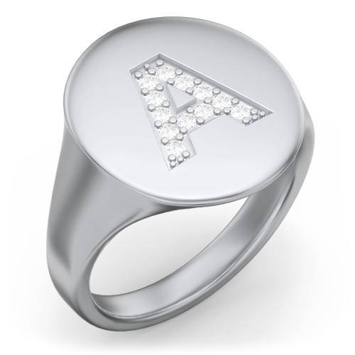 Pavé Initial Signet Ring - A