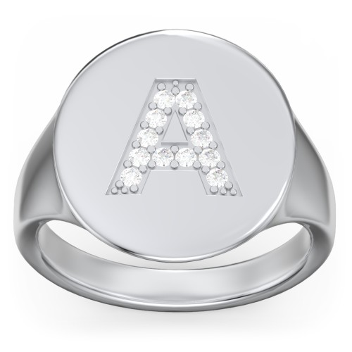 Pavé Initial Signet Ring - A