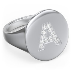 Pavé Initial Signet Ring - A – Sterling Silver with White Premium Zirconia