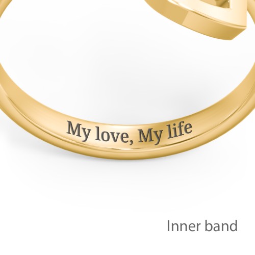 Double Initial Open Cuff Ring – 10K Yellow Gold