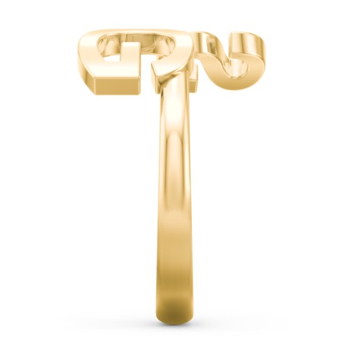 Double Initial Open Cuff Ring – 10K Yellow Gold