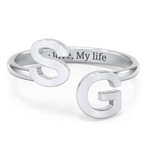 Double Initial Open Cuff Ring – Sterling Silver
