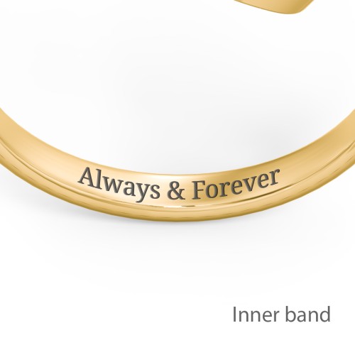 Double Initial Open Cuff Ring with Birthstones – 10K Yellow Gold with Blue Sapphire and Ruby