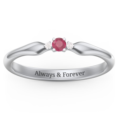 Dainty Trinity Stone Promise Ring – Sterling Silver with Ruby and White Premium Zirconia