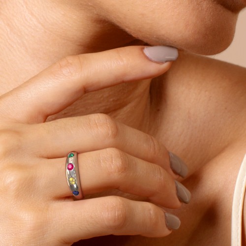 Round Stone Dome Ring – 18K Gold Plated Silver with Pink Tourmaline, Blue Topaz, and Peridot