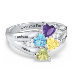 Multi-Heart Split-Band Ring – 10K Yellow Gold with Amethyst, Blue Topaz, Citrine, Peridot, and Cubic Zirconia