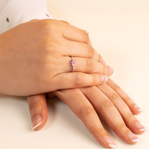 Pair of Hearts Gemstone Promise Ring with Accent Stones – 18K Gold Plated Silver with Blue Topaz, Amethyst, and White Premium Zirconia
