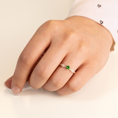 Heart Gemstone Promise Ring with Trio Set Accent Stones – 18K Gold Plated Silver with Garnet and White Premium Zirconia