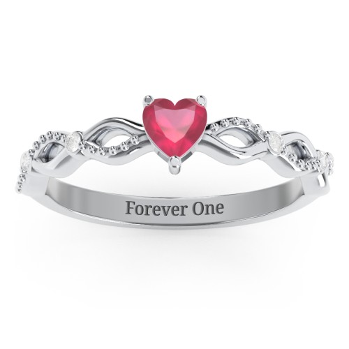 Twisted Vine Gemstone Heart Promise Ring with Accent Stones