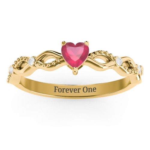 Twisted Vine Gemstone Heart Promise Ring with Accent Stones