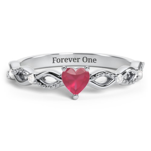 Twisted Vine Gemstone Heart Promise Ring with Accent Stones