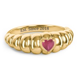 Croissant Dome Ring with Heart Gemstone in 18K Gold Plated Silver with Ruby