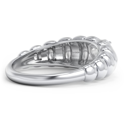 Croissant Dome Ring with Heart Gemstone – Sterling Silver with Ruby