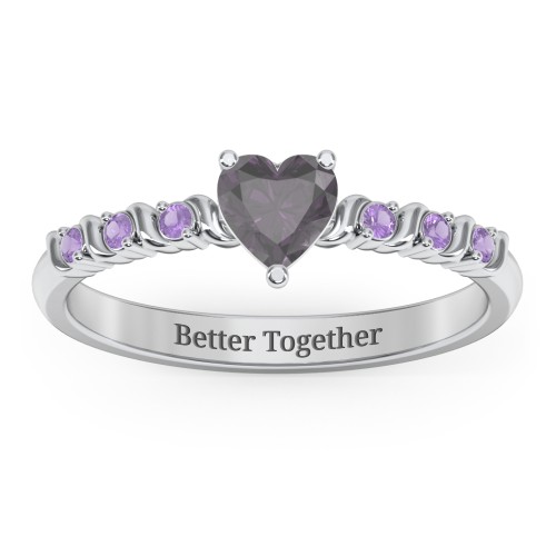 Solitaire Heart Gemstone Ring with Side Accent Stones