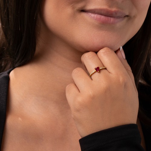 Solitaire Heart Gemstone Ring with Side Accent Stones – Sterling Silver with Alexandrite and Amethyst