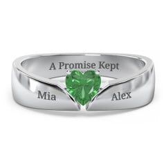 Solitaire Heart Gemstone Ring with Tapered Wide Band