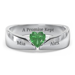 Solitaire Heart Gemstone Ring with Tapered Wide Band