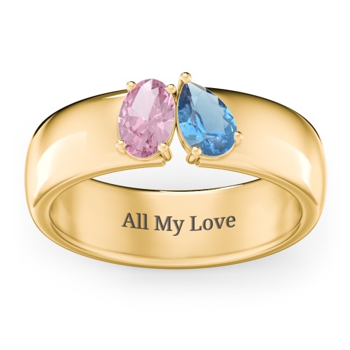 Toi et Moi Oval and Pear Gemstone Ring with Wide Band