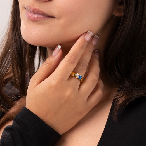 Toi et Moi Oval and Pear Gemstone Ring with Wide Band – Sterling Silver with Pink Tourmaline and Blue Topaz