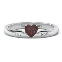 Solitaire Heart Gemstone Ring with Engravable Band