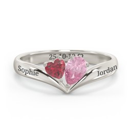 Toi et Moi Heart and Pear Gemstone Ring with V-Shape Band