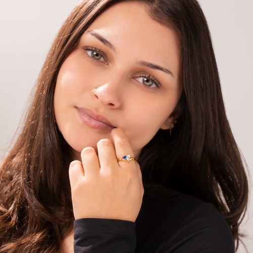 Toi et Moi Heart and Pear Gemstone Ring with V-Shape Band – 18K Gold Plated Silver with Ruby and Pink Tourmaline