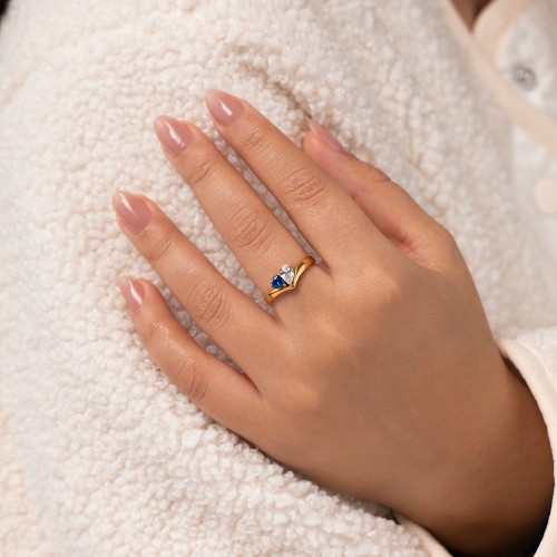 Toi et Moi Heart and Pear Gemstone Ring with V-Shape Band – 18K Gold Plated Silver with Ruby and Pink Tourmaline