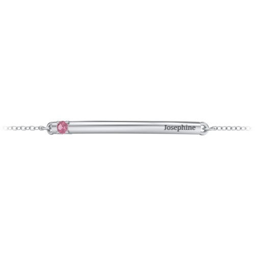 Engraveable Bar Bracelet with 1-5 Stones – Sterling Silver with Pink Tourmaline