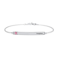 Engraveable Bar Bracelet with 1-5 Stones – 10K White Gold with Pink Tourmaline