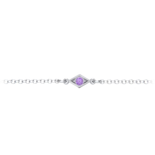 Diamond Shape Charm Bracelet with Gemstones – Sterling Silver with Amethyst, Mint Premium Zirconia, Emerald, Citrine, and Garnet