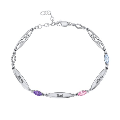 Engravable Family Bracelet with Marquise Birthstones (1-5 Stones)