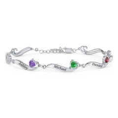 Engravable Milgrain Family Bracelet with Heart Birthstones (1-7 Stones)
