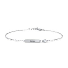 Engravable Bar Bracelet with Bezel Set Stone – Sterling Silver with Aquamarine