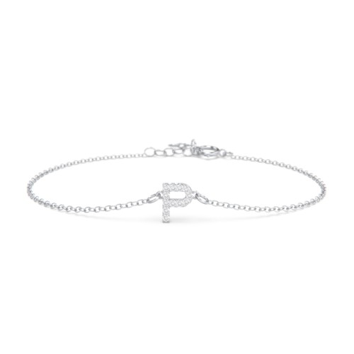 Pavé Initial Bracelet - P – Sterling Silver with White Premium Zirconia