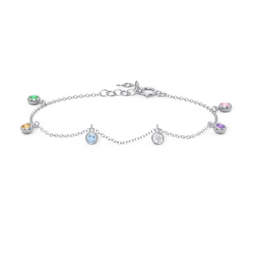 Bezel Set Gemstone Drop Bracelet - 6 Stone – Sterling Silver with Emerald, Citrine, Blue Topaz, Cubic Zirconia, Amethyst, and Pink Tourmaline