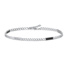 Engravable Bar Open Curb Bracelet with Black Enamel Bars