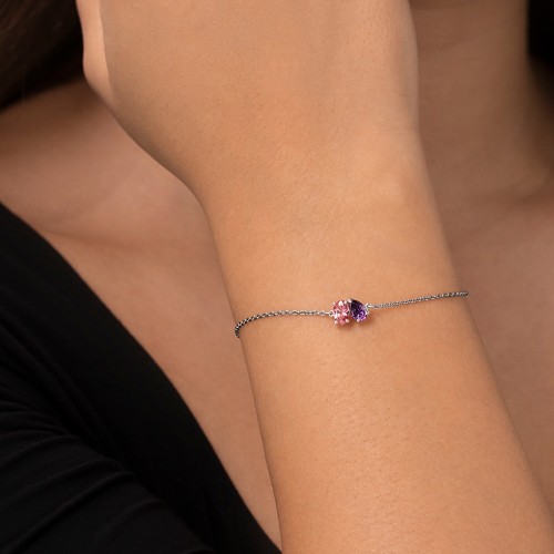 Toi et Moi Oval and Pear Gemstone Bracelet – Sterling Silver with Peridot and Pink Tourmaline