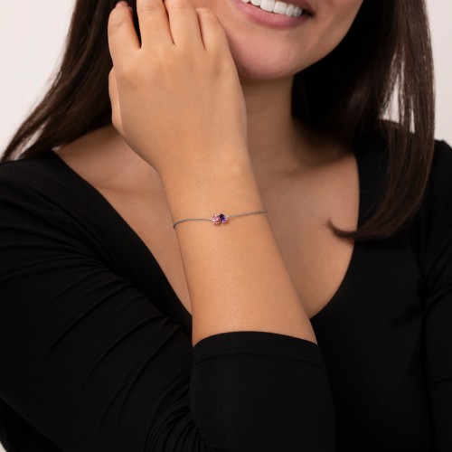 Toi et Moi Oval and Pear Gemstone Bracelet – Sterling Silver with Peridot and Pink Tourmaline