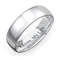 Men's Half Round Comfort Fit Wedding Band - 6mm Width in 10K Solid White Gold