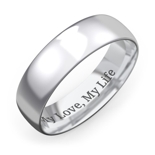 Men's Half Round Comfort Fit Wedding Band - 6mm Width – 10K White Gold