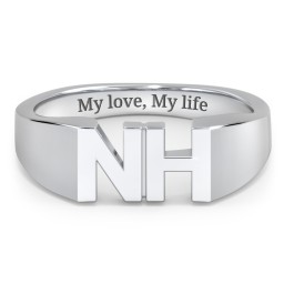 Men's Double Initial Signet Ring in 10K Solid White Gold