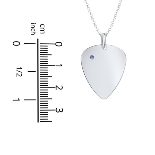 Men's Engravable Guitar Pick Necklace with Gemstone – Sterling Silver with Blue Sapphire