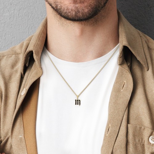 Men's Enamel Gothic Initial Necklace