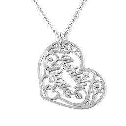 Fancy Filigree Heart Name Necklace in 10K Solid White Gold