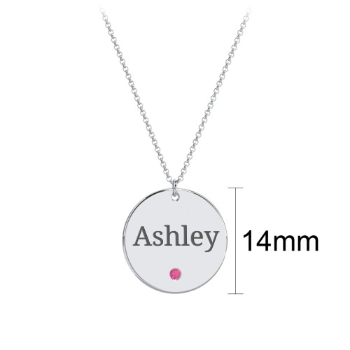 Engravable Disc Pendant with Birthstone – Sterling Silver with Ruby