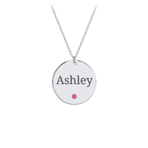Engravable Disc Pendant with Birthstone – Sterling Silver with Ruby