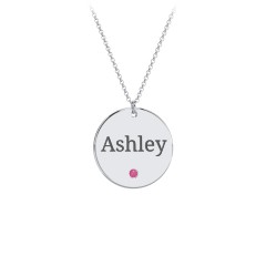 Engravable Disc Pendant with Birthstone – 10K Yellow Gold with Ruby
