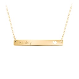 Engravable Bar Pendant with Cutout Heart in 18K Gold Plated Silver